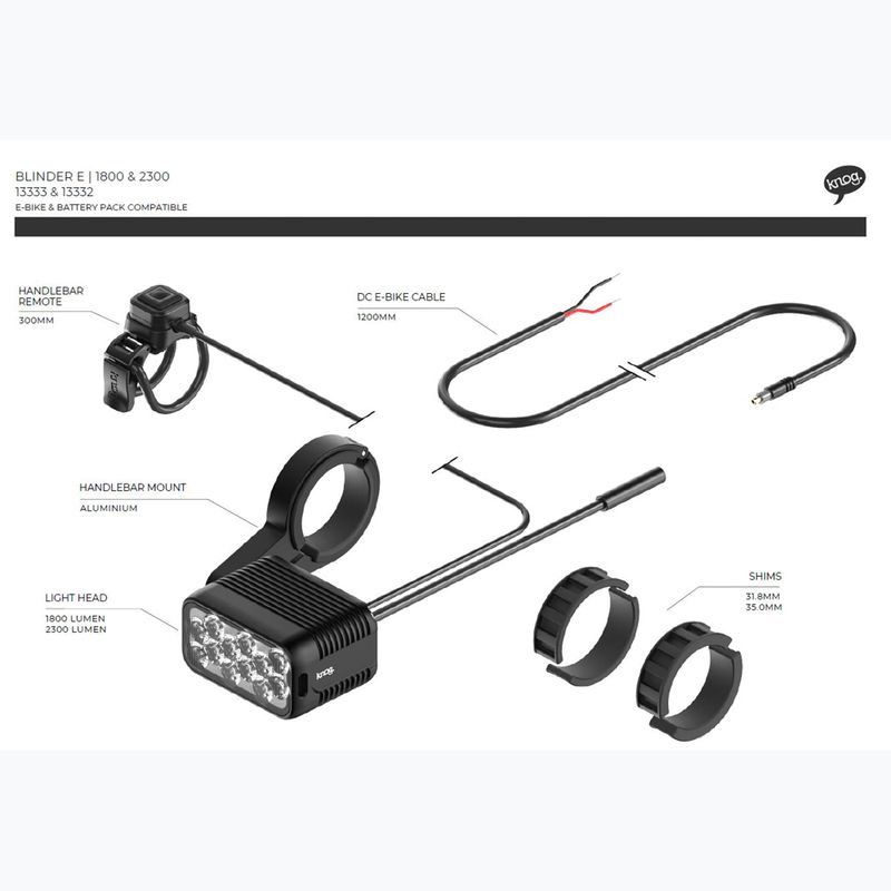 Priekinis dviračio žibintas Knog Blinder E 1800 juodas 5