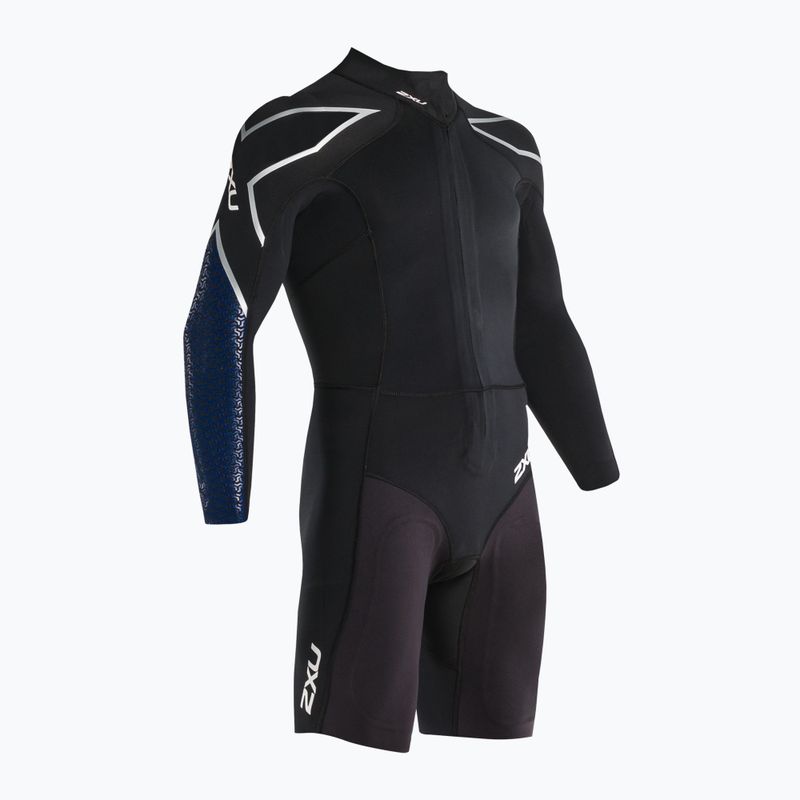 Vyriškas 2XU Swimrun 1 triatlono hidrokostiumas juodas/mėlynas su banglenčių raštu