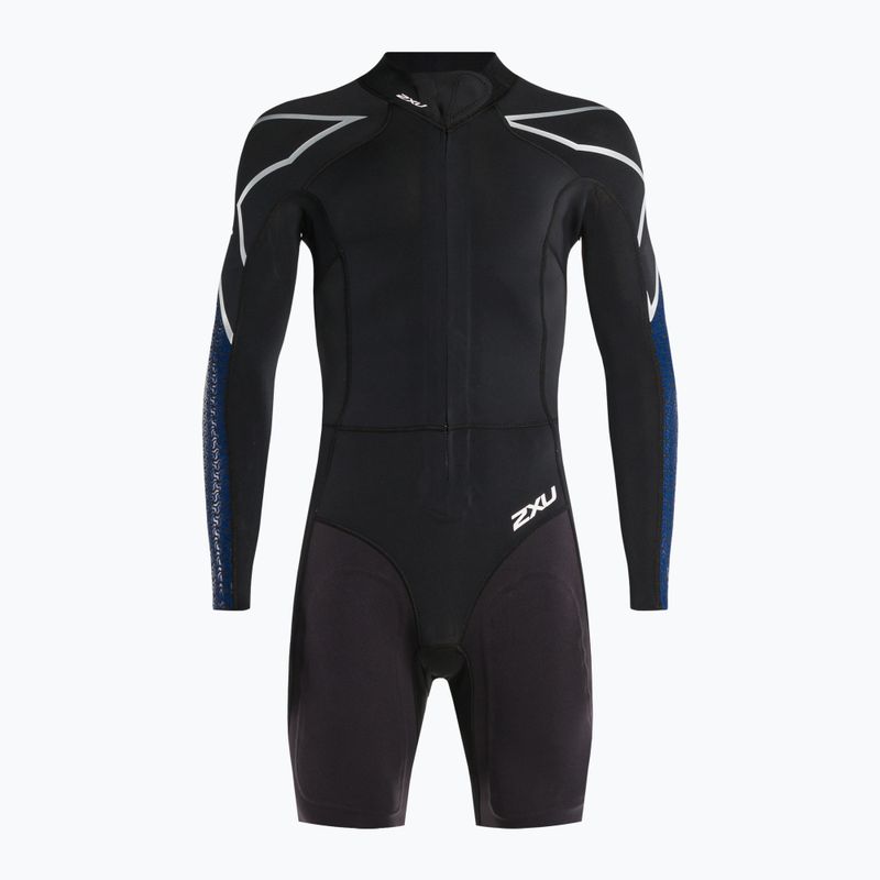 Vyriškas 2XU Swimrun 1 triatlono hidrokostiumas juodas/mėlynas su banglenčių raštu 2