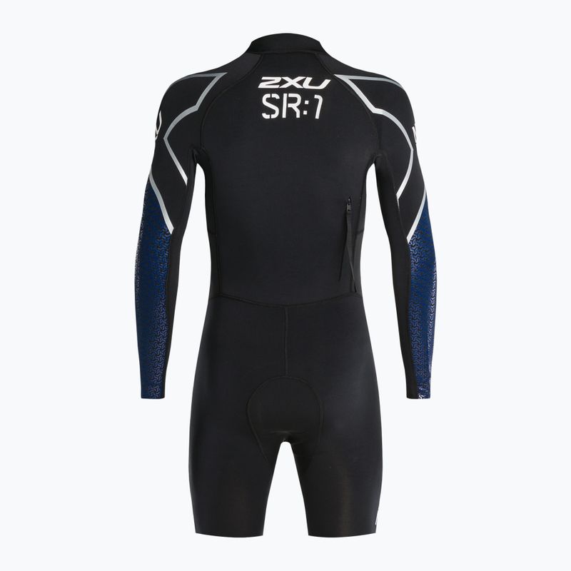 Vyriškas 2XU Swimrun 1 triatlono hidrokostiumas juodas/mėlynas su banglenčių raštu 3