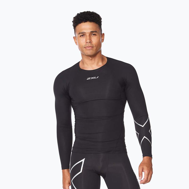 Vyriška 2XU Core Compression juoda/sidabrinė treniruočių ilgomis rankovėmis apranga