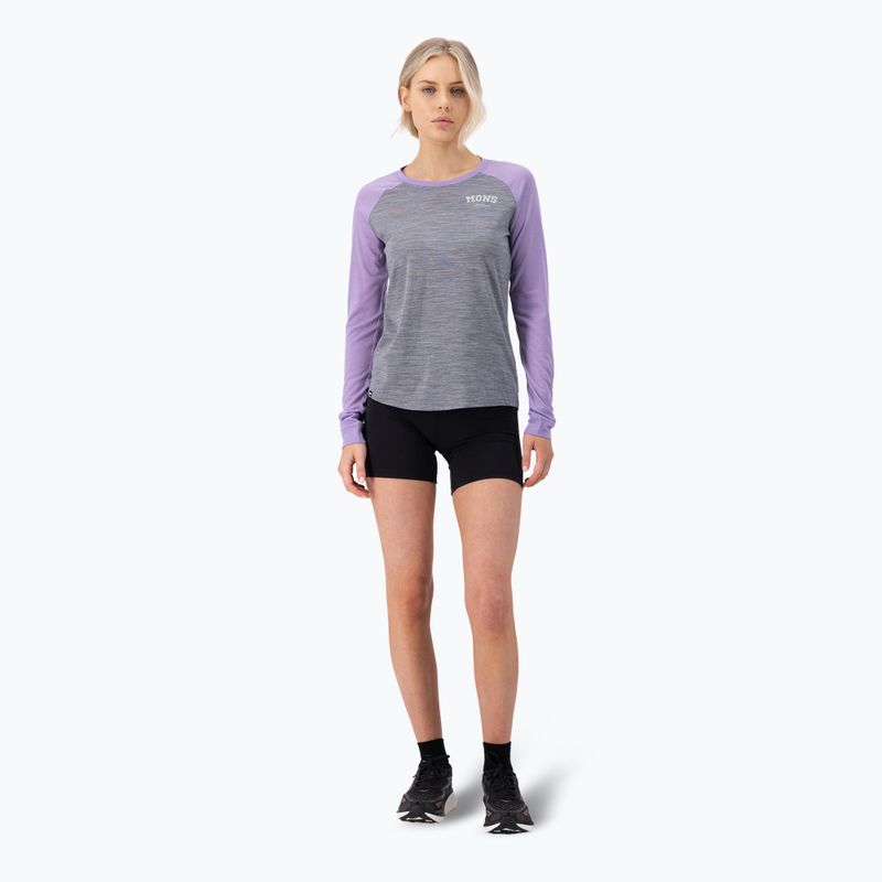 Moteriški termoaktyvūs marškinėliai Mons Royale Icon Raglan grey heather/ lupin 2