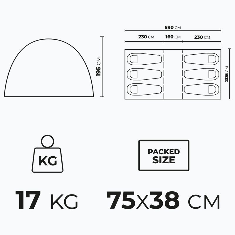Šešiavietė kempingo palapinė KADVA AIRcamp 6.33 žalia 24