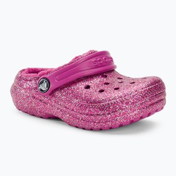 "Crocs Classic Lined Glitter Clog fuchsia fun/multi" vaikiškos šlepetės