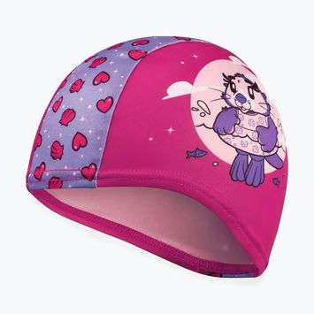 "Speedo" spausdinta poliesterio rožinė/violetinė plaukimo kepuraitė