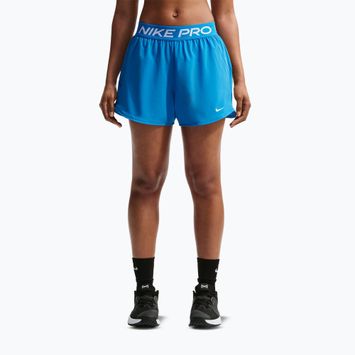 Moteriški treniruočių šortai Nike Pro 2in1 light photo blue/white