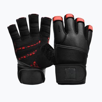 Treniruočių pirštinės RDX L4 Finger Weightlifting Leather red/black