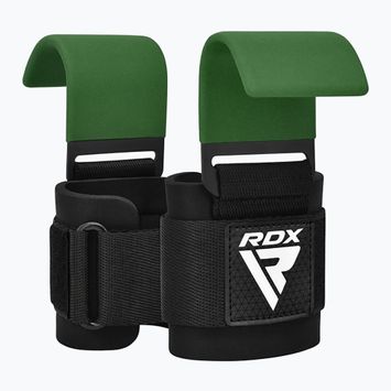 Svorių kilnojimo dirželiai su kabliukais RDX W5 Weight Lifting Hook Strap army green