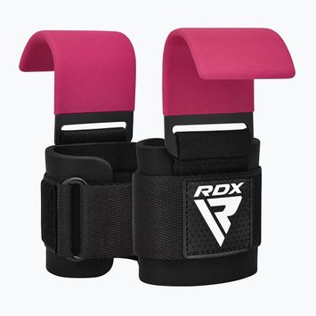 Svorių kilnojimo dirželiai su kabliukais RDX W5 Weight Lifting Hook Strap pink