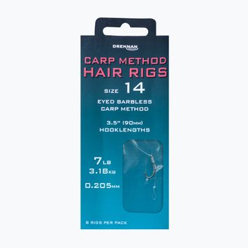 Drennan Drennan Carp Method Hair Rigs methode pavadėlis su kilpele, kabliukas be spyglių + lynas 8 vnt. skaidrus HNHCMT014