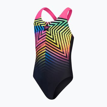 Vaikiškas vientisas plaukimo kostiumas Speedo Digital Placement Splashback black/lemon driz/flare pink/true cobalt