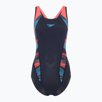 Moteriškas vientisas plaukimo kostiumas Speedo Placement Laneback zoom boom placement/true navy