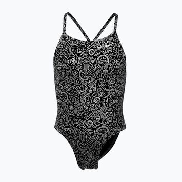 Vaikiškas vientisas plaukimo kostiumas Nike Hydrastrong Charms Multi Print Lace Up Back black