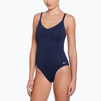 Moteriškas vientisas maudymosi kostiumėlis Nike Essential V-Neck midnight navy