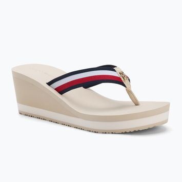 Moteriškos šlepetės per pirštą Tommy Hilfiger Corporate Wedge Beach Sandal muslin