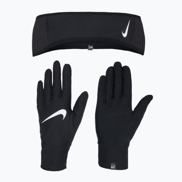 Moteriška galvos juosta + pirštinių komplektas Nike Essential Running black/black/silver