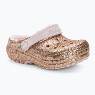 Crocs Classic Lined Glitter Clog gold/barely pink vaikiškos šlepetės