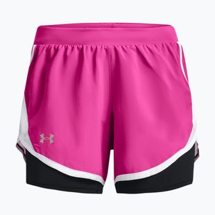Under Armour Fly By 2.0 2N1 moterų bėgimo šortai rožinės spalvos 1356200-652