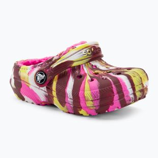 Crocs Classic Lined Marbled Clog electric pink/multi vaikiškos šlepetės
