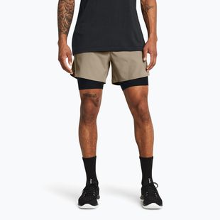 Vyriški šortai Under Armour Peak Woven 2in1 timberwolf taupe/black/black