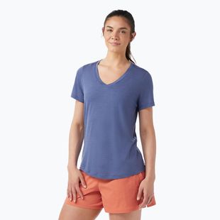 Moteriški žygio marškinėliai Smartwool Active Ultralite V-Neck nightfall blue