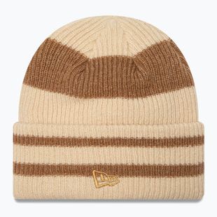 Moteriška žieminė kepurė New Era Stripe Cuff Knit Beanie beige