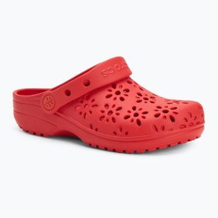 Vaikiškos šlepetės Crocs Classic Floral Cutout Clog Kids cherry red