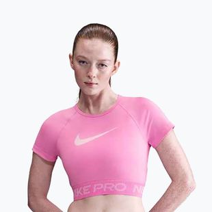 Nike Pro Dri-Fit Graphic Cropped žaisminga rožinė/rožinė puta/balta moteriška treniruočių viršutinė dalis