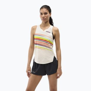 Moteriški bėgimo marškinėliai HOKA Race Day Singlet alabaster flare