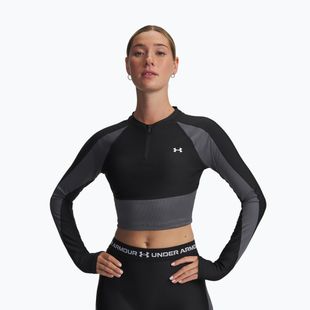 Moteriški treniruočių marškinėliai ilgomis rankovėmis Under Armour HeatGear Rib 1/4 Zip black/castlerock/white