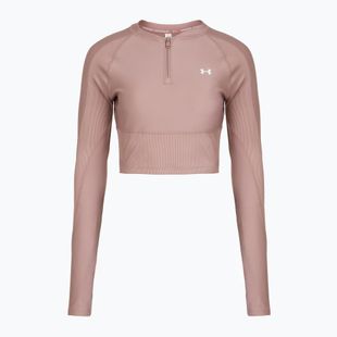 Moteriški treniruočių marškinėliai ilgomis rankovėmis Under Armour HeatGear Rib 1/4 Zip tourmaline pink/tourmaline pink/white