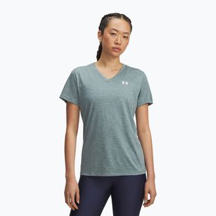 Moteriški treniruočių marškinėliai Under Armour Tech V-Twist jasper blue/white