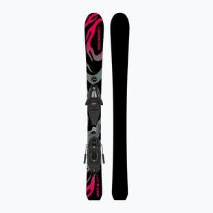 Vaikiškos kalnų slidės + apkaustai Salomon QST Jr Black XS + C5 GW black/neon punch