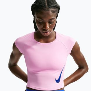 Moteriški bėgimo marškinėliai Nike Tempo Swoosh Run Dri-Fit pink rise/pink rise/old royal