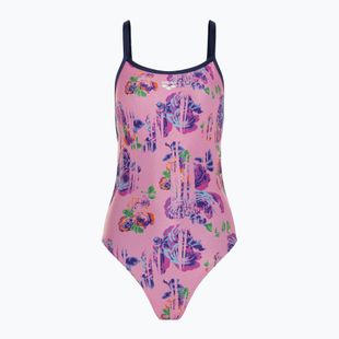 Moteriškas vientisas maudymosi kostiumėlis arena Rose Texture Swimsuit Xcross Back multi pink/navy