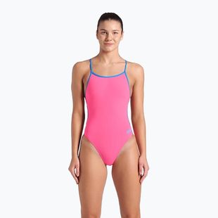 Vientisas moteriškas plaukimo kostiumas arena Lace Back Solid shocking pink/blue river