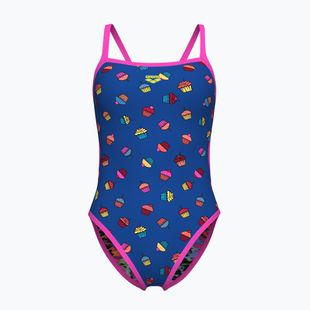 Moteriškas vientisas plaukimo kostiumas arena Reversible Swimsuit Challenge Back royal multi/shocking pink