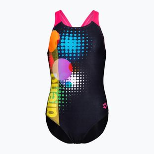 Vaikiškas vientisas maudymosi kostiumėlis arena Dots Swim Pro Back black multi/black/shocking pink