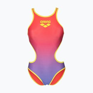 Moteriškas vientisas maudymosi kostiumėlis arena One Shaded Print Tech One Back bright coral royal multi/soft green