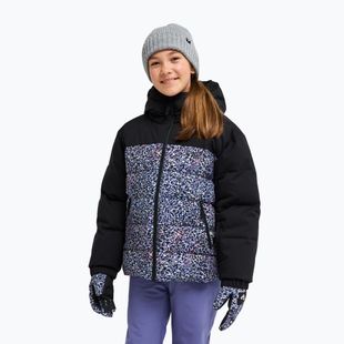 Vaikiška sniego lenktynių striukė ROXY Snowyhill Printed Puffy true black wildin out rg