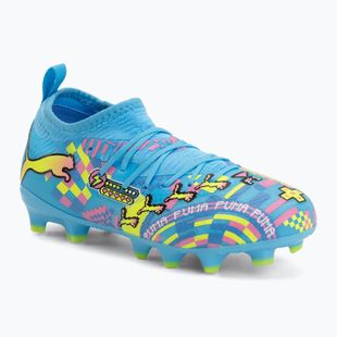 Vaikiški futbolo bateliai PUMA Future 9 Match Advanced Level FG/AG Jr puma white/blue glimmer/pink glimmer/yellow alert