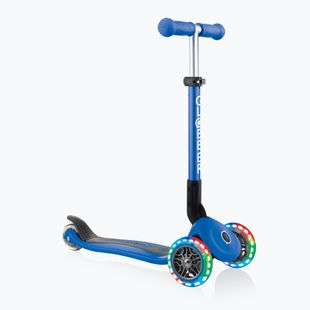 Vaikiškas triratis paspirtukas Globber Junior Foldable Lights navy blue