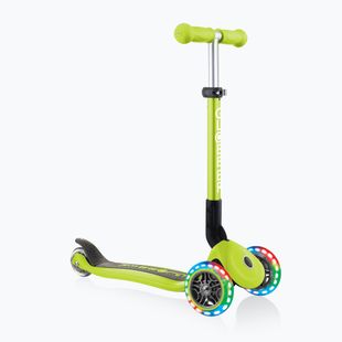 Vaikiškas triratis paspirtukas Globber Junior Foldable Lights lime green