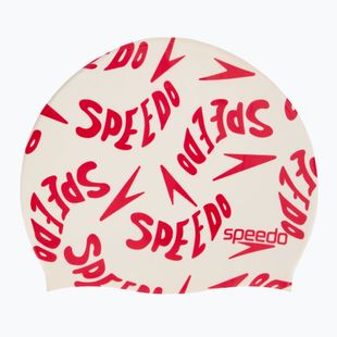 Vaikiška plaukimo kepuraitė Speedo Slogan Print white/red