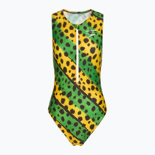 Moteriškas vientisas maudymosi kostiumėlis Speedo Placement Digital Highneck green/yellow