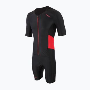 Vyriškas triatlono kombinezonas ZONE3 Activate Short Sleeve Full Zip Trisuit black/red