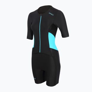 Moteriškas triatlono kombinezonas ZONE3 Activate SS Full Zip Trisuit black/turquoise