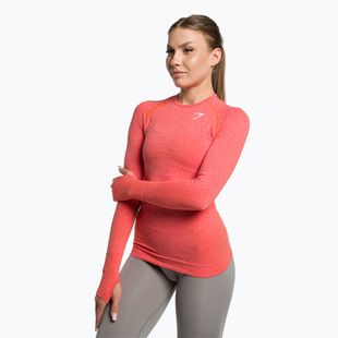 Moteriška treniruočių viršutinė dalis ilgomis rankovėmis Gymshark Vital Seamless Top raudona/oranžinė/balta
