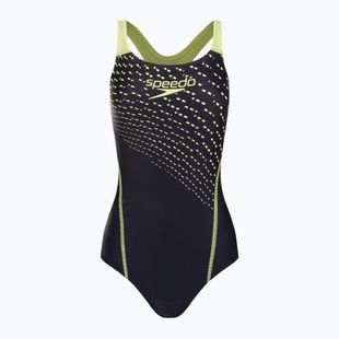 Speedo Medley Logo Medalist moteriškas vientisas maudymosi kostiumėlis tamsiai mėlyna ir geltona 8-1347406876
