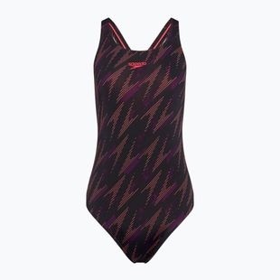 Vientisas plaukimo kostiumėlis Speedo HyperBoom Allover Medalist black/plum dandy/siren red